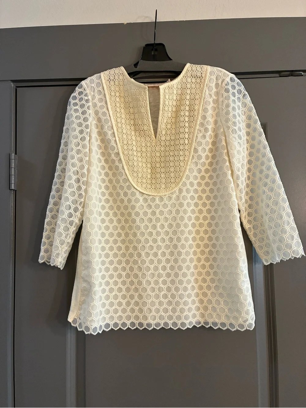 Tory Burch Cream Hex Lace Tunic with Textured Yoke